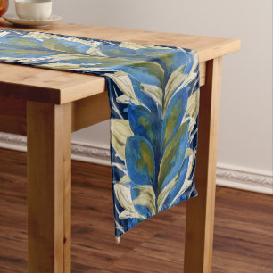 Peacock Flowers Watercolor Hand-painted Long Table Runner