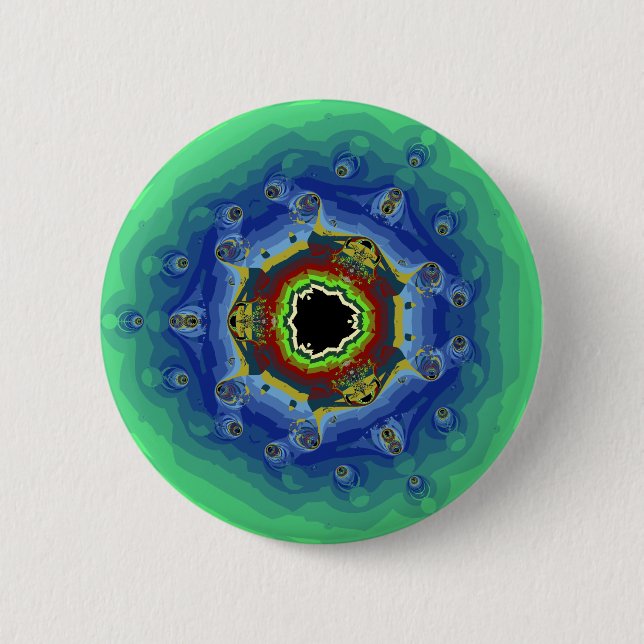 Peacock Fractal Mandala Blue Green 2 Inch Round Button (Front)