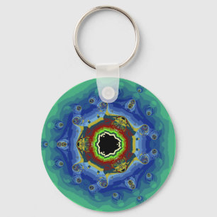 Peacock Fractal Mandala Blue Green Keychain