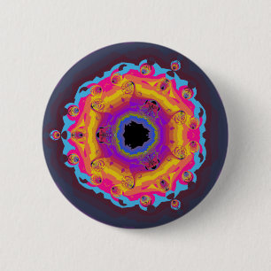 Peacock Fractal Mandala Yellow Pink Purple 2 Inch Round Button