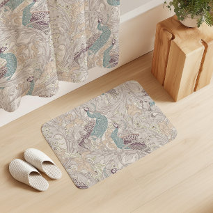 Peacock Garden in Beige Mauve Pink Duck Egg Blue Bath Mat