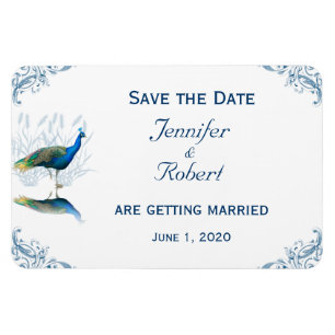 Peacock Garden in Blue and White Save the Date Magnet