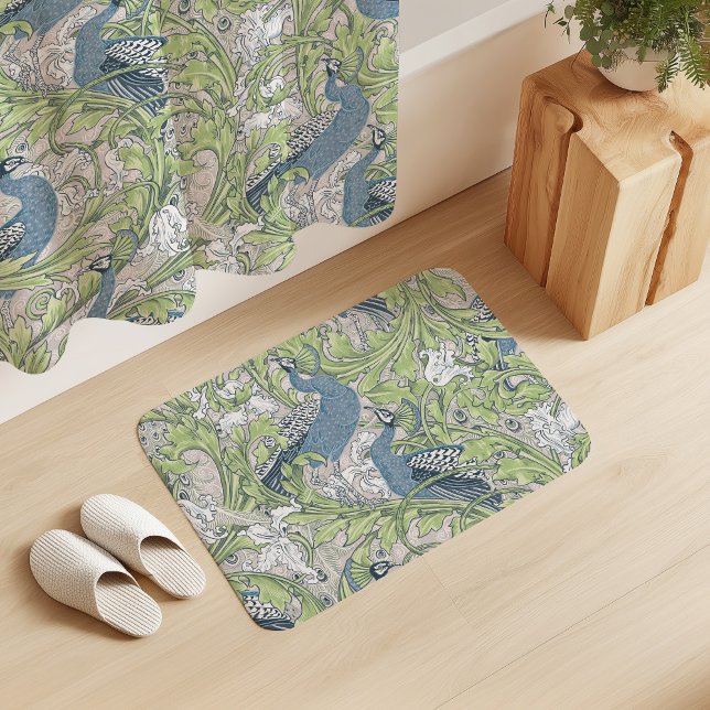 Peacock Garden in Blue Green Grey Bath Mat (Creator Uploaded)