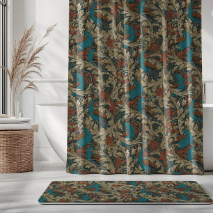 Peacock Garden in Teal Blue Rust Mustard Beige