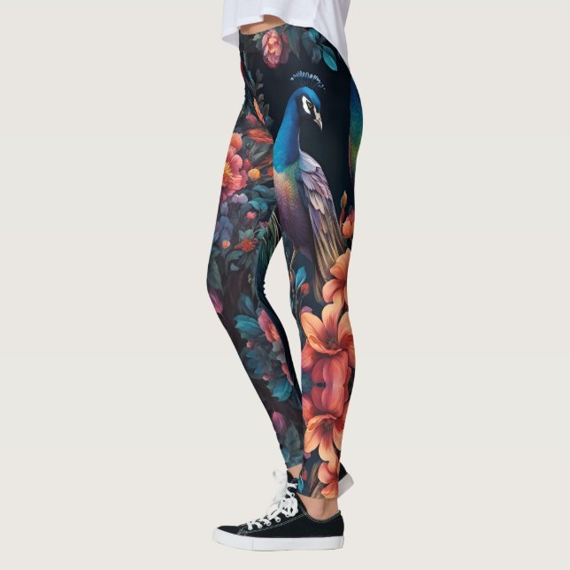 Peacock Garden Wallpaper Art Leggings (Left)