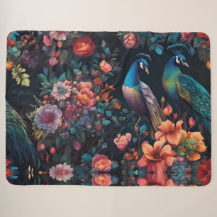 Peacock Garden Wallpaper Art Sherpa Blanket