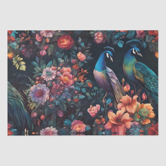 Peacock Garden Wallpaper Art Tissue Paper (Front)