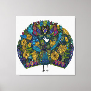 peacock garden white canvas print