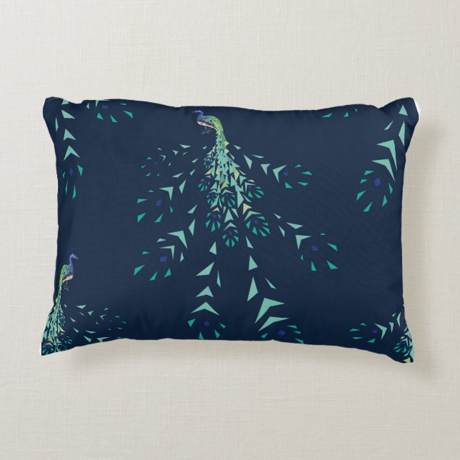 Peacock geometric pattern accent pillow (Back)