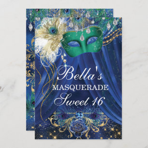 Peacock Glam Masquerade Anniversaire Invitations