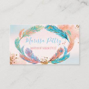 Peacock glitter feather Business Calling Card, Card