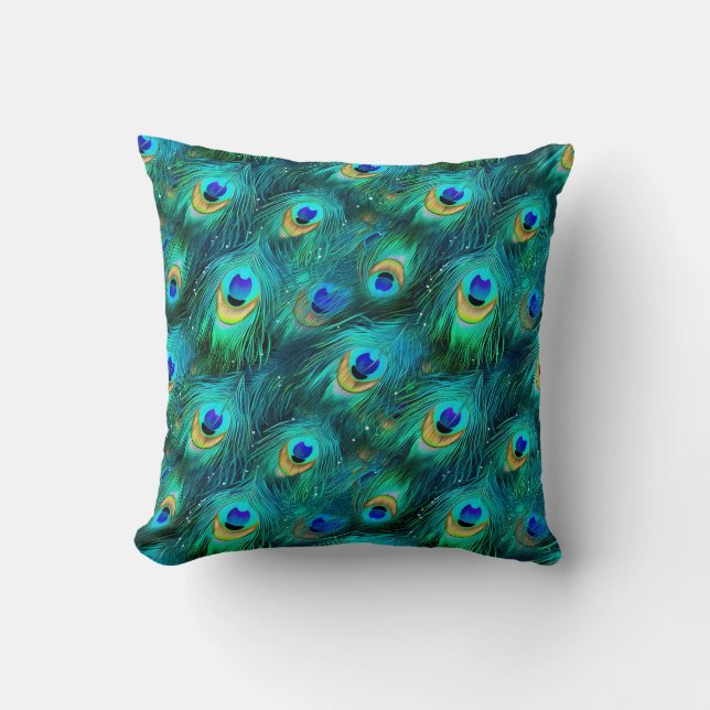 Peacock Glory Throw Pillow (Front)
