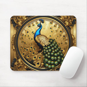 Peacock gold and black ornamental frame mouse pad
