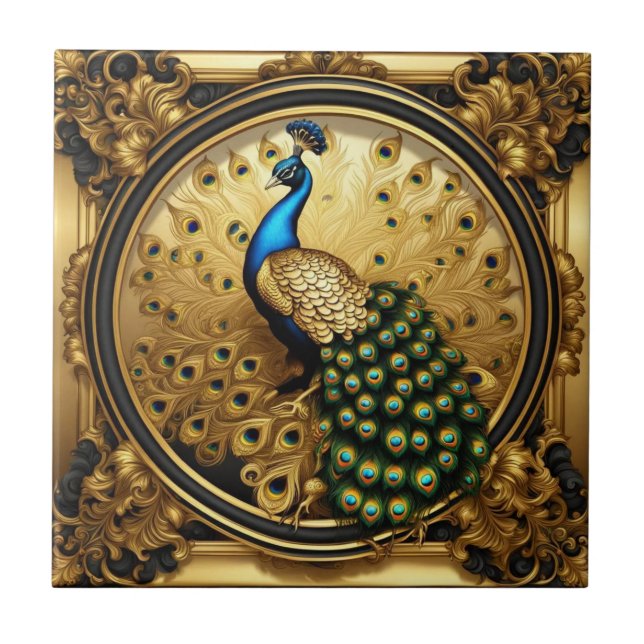 Peacock gold and black ornamental frame tile (Front)