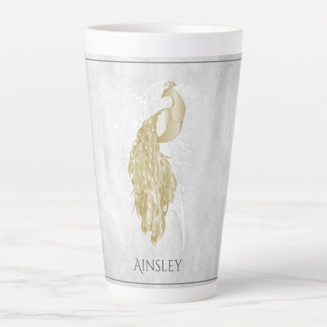 Peacock Gold Elegant Personnalisé Latte Mug (Devant)