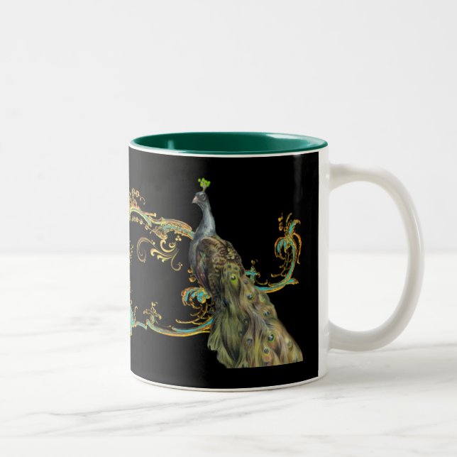 Peacock & Gold Filigree Two-Tone Coffee Mug (Right)
