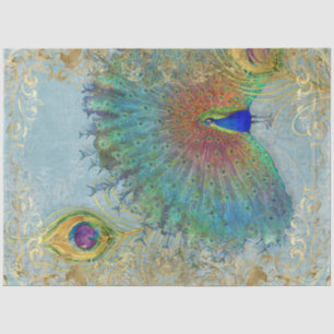 Peacock Gold Foil Scrollwork Feather Decoupage Art Tissue Paper