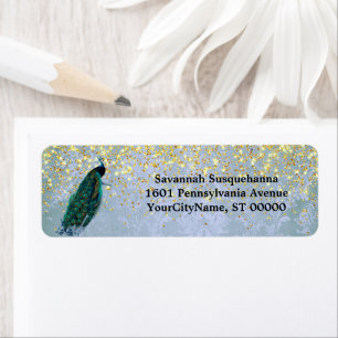 Peacock Gold Sparkles Watercolor Address