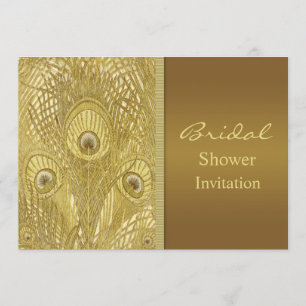 Peacock golden feathers Bridal Shower Invitation