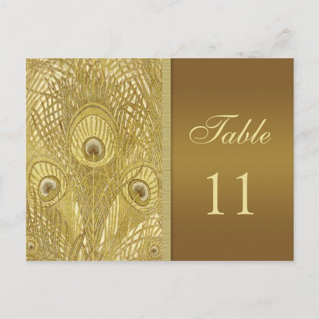 Peacock golden feathers Table Number Postcard (Front)