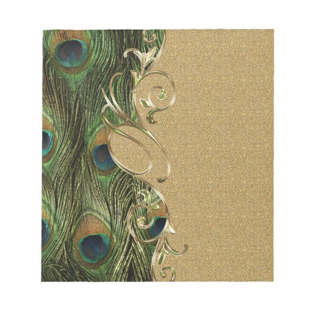 Peacock Golden Swirling Ornament Template Notepad (Front)