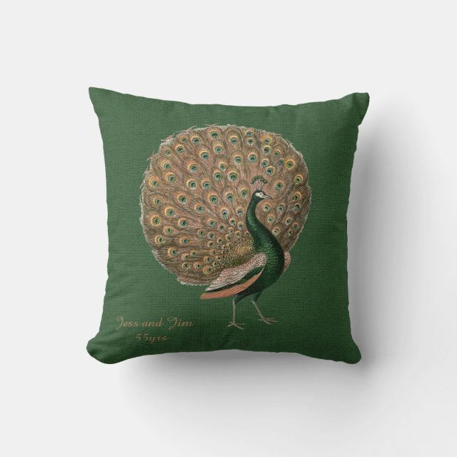 Peacock Green Emerald 55th Wedding Anniversary Throw Pillow (Front)