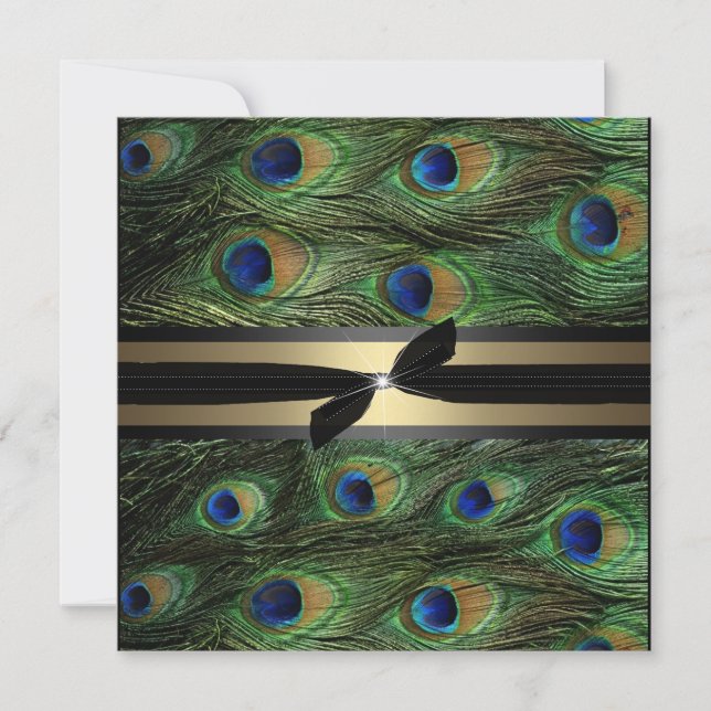 Peacock Green & Gold Wedding Invitation (Front)