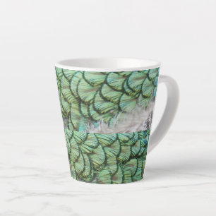 Peacock Green Grey Feathers Latte Mug