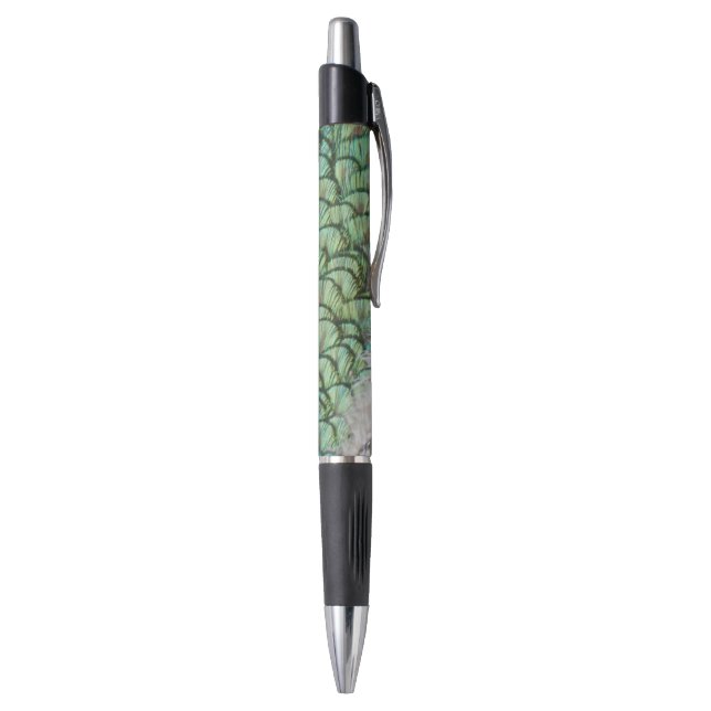 Peacock Green Grey Feathers Pen (Bottom (Vertical))