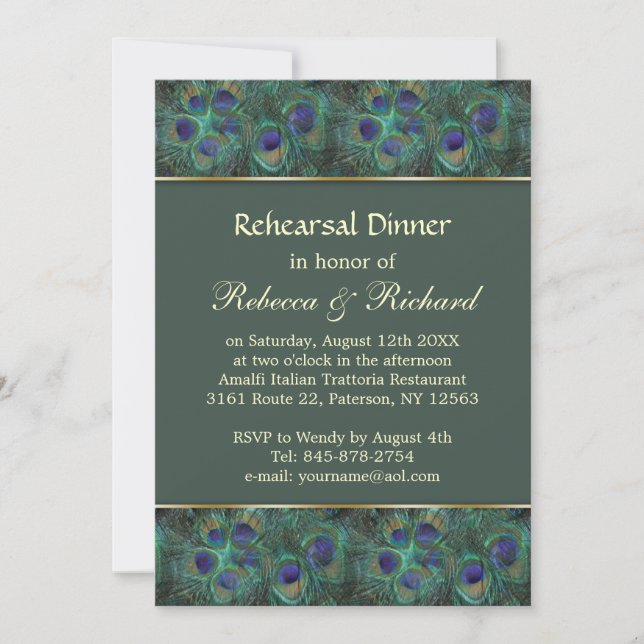 Peacock green purple Rehearsal Dinner Invitation (Front)