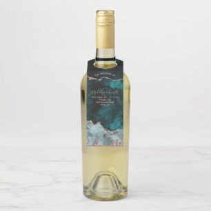Peacock Green & Rose Gold Agate Wedding Thank You Bottle Tag