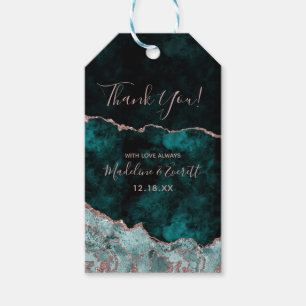 Peacock Green & Rose Gold Foil Agate Thank You Gift Tags