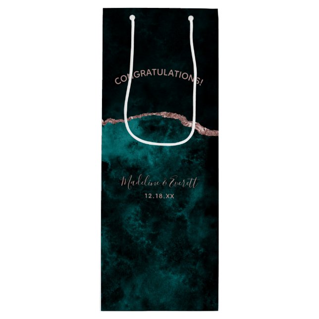 Peacock Green & Rose Gold Foil Congratulations Wine Gift Bag (Front)