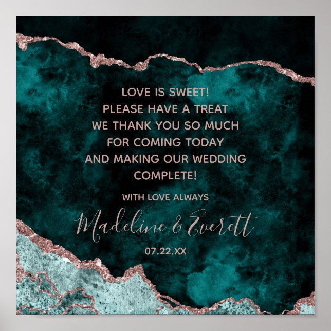 Peacock Green & Rose Gold Love is Sweet Table Sign (Front)