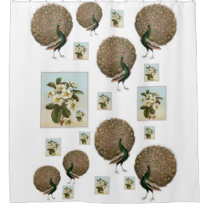 peacock green white flowers showercurtain