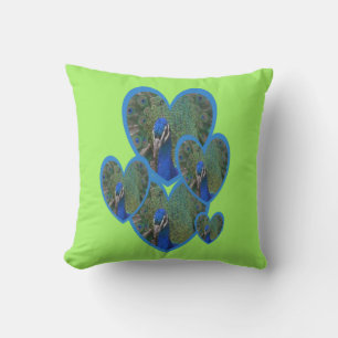 Peacock Hearts Pattern Throw Pillow