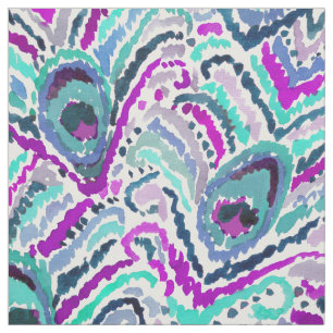 Peacock Ikat Watercolor Pattern Fabric