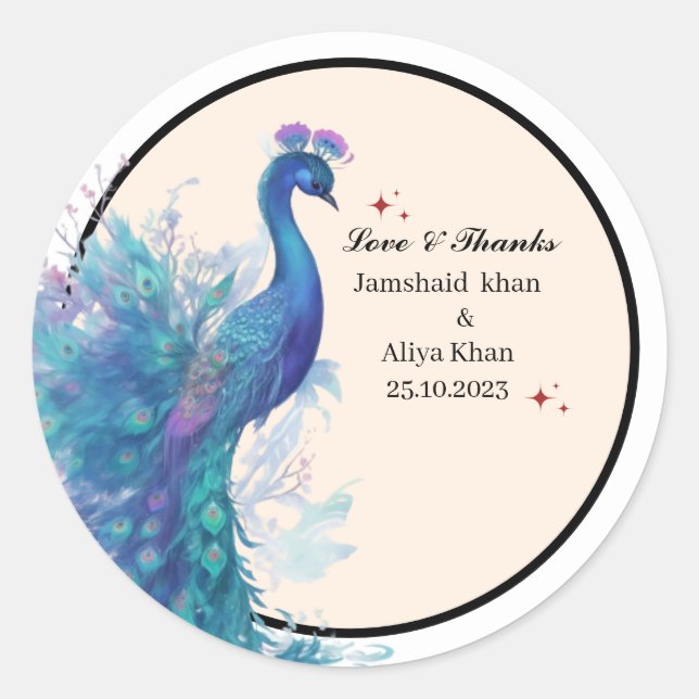 Peacock ilustreé Thankyou faveur Classic Sticker (Devant)