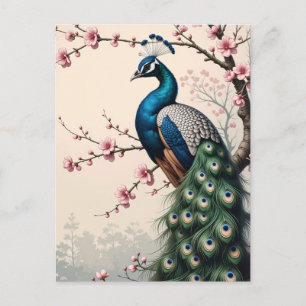 Peacock in a Cherry Blossom Tree Postcard