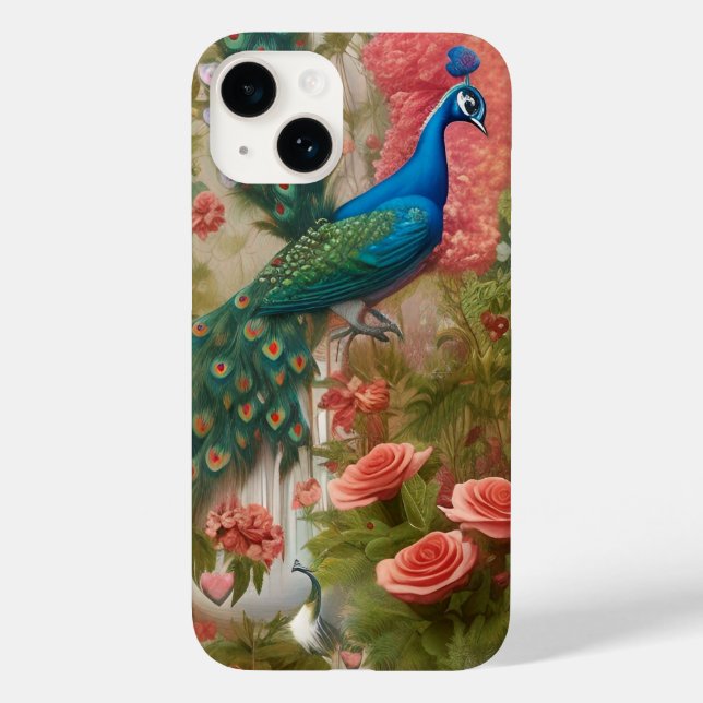 Peacock in Apricot Rose Garden  Case-Mate iPhone Case (Back)