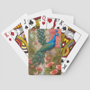 Peacock in Apricot Rose Garden  Playing Cards