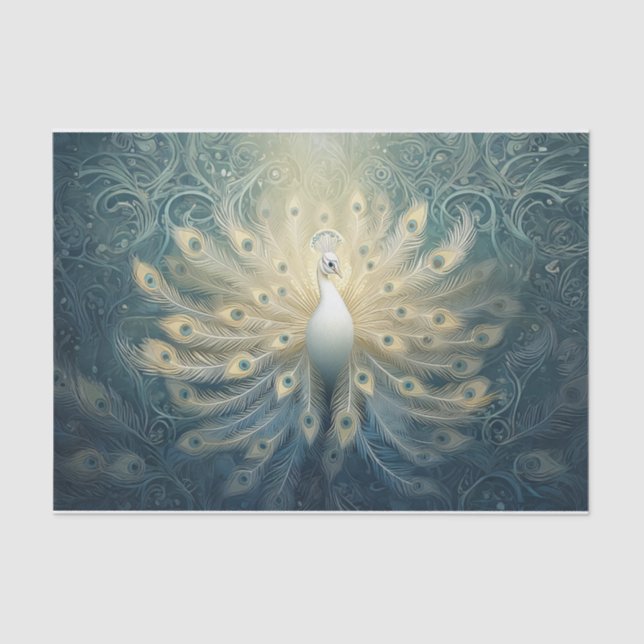 Peacock in Bloom, White Feathers, Elegance Tissue Paper (Front)