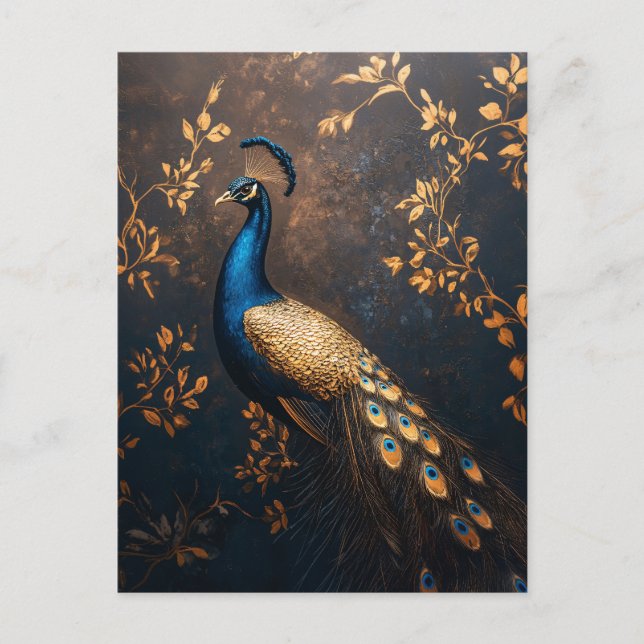 Peacock in Blue and Gold Postcard (Front)