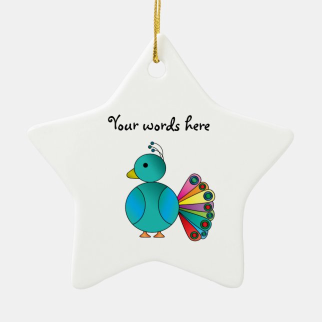 Peacock in blue ceramic ornament (Front)