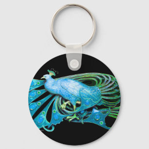 PEACOCK IN BLUE TURQUASE  AND BLACK KEYCHAIN