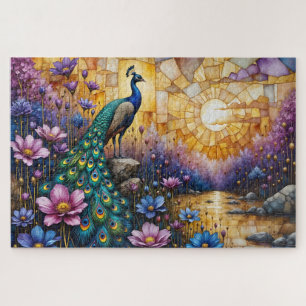 Peacock in Floral Landscape Jigsaw Puzzle
