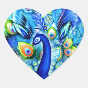 Peacock in Full Bloom Heart Sticker