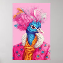 Peacock in Fur Pink Animal Poster