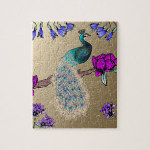 Peacock In Gold Jigsaw Puzzle