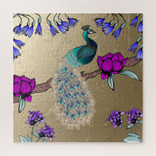 Peacock In Gold Jigsaw Puzzle